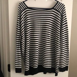 Eileen Fisher black and white stripe boatneck sweater